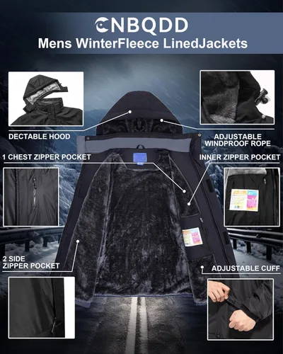 Vista 5 de Chaquetas de invierno para hombre, abrigos de esquí cálidos impermeables con capucha para clima frío