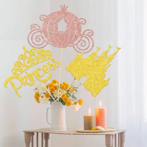 Vista 5 de 12 piezas de decoración de mesa de princesa, corona de princesa, centros de mesa de princesa para mesas, castillo de princesa, suministros de fiesta