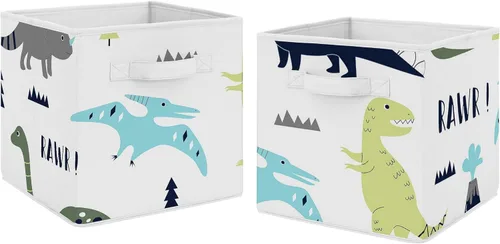 Vista 7 de Sweet Jojo Designs Juego de 2 cubos de almacenamiento plegables de tela (dinosaurio de acuarela de dinosaurio) para niños, bebés, niños, cajas