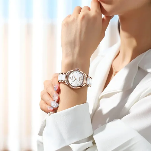 Vista 3 de OLEVS Reloj automático para mujer esfera grande de alta calidad con diamantes de cuerda automática acentuados para mujer reloj de vestir impermeable