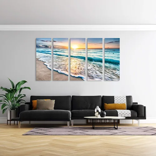 Vista 5 de S02258 - Impresiones en lienzo para pared, playa, puesta de sol, océano, naturaleza, estiradas y enmarcadas, pinturas sobre lienzo para sala