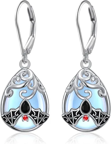 Vista 62 de Aretes colgantes de filigrana de plata de ley 925, margarita, loto, flor de rosa, piedra lunar, lágrima para mujer, nudo celta infinito, margarita