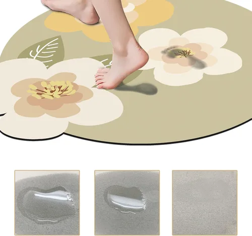 Vista 5 de ABREEZE Esterilla de meditación de flores grandes irregulares antideslizante redonda Pilates Yoga Mat de goma natural con superficie de gamuza