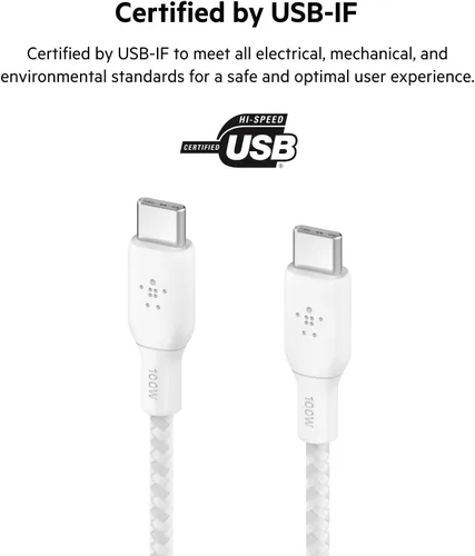 Vista 6 de Belkin Cable USB C a USB C, 6.6 pies, 100 W, cargador tipo C, cable de carga para iPhone, suave, trenzado, flexible para iPhone 17, Galaxy S25