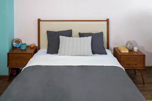 Vista 5 de Mintra Home Sherpa - Manta de franela súper suave (gris oscuro, 70 x 86 pulgadas grande))