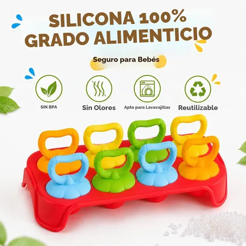Vista 2 de Miaowoof Moldes de paletas para bebés con palillos, 8 cavidades de silicona para hacer paletas de hielo para bebés leche materna para alivio