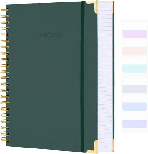Vista 14 de Cuaderno de espiral, diario de cuero de tapa dura para mujeres y hombres, cuadernos gruesos de 300 páginas con rayas universitarias para el trabajo