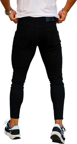 Vista 3 de Gingtto jeans entallados elásticos para hombre, de corte ajustado, rasgados, gastados