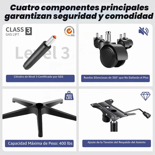 Vista 7 de Fizzin Silla de Oficina Ergonómica, Sillas de Computadora de 400 LBS con Soporte Lumbar Ajustable, Silla de Escritorio de Malla Transpirable Rosado