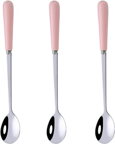 Vista 9 de 3 cucharas de mezcla para café, postre, helado, batido, cucharadita de acero inoxidable con mango de cerámica, cucharadas de café expreso, cucharas