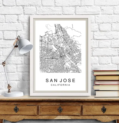 Vista 3 de San Jose Map Wall Art Poster Print California USA City Map Street Black & White
