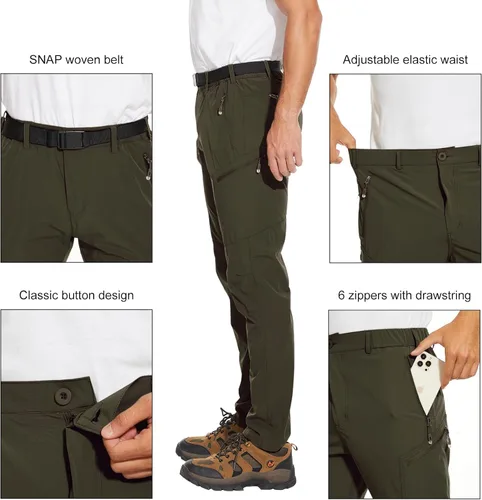 Vista 3 de Arunlluta Pantalones de senderismo para hombre, pantalones de viaje de senderismo, resistentes al agua, pantalones de trabajo elásticos de secado