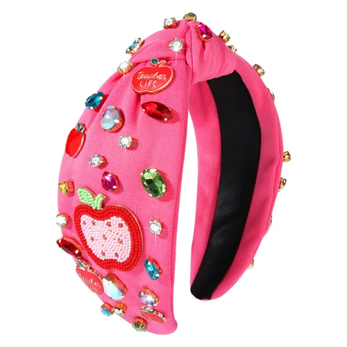 Vista 10 de Diadema para profesora para mujer, diadema anudada con perlas de cristal, trajes de regreso a clases, accesorios, regalos de agradecimiento
