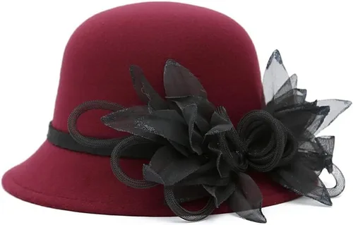 Vista 6 de CynKen Sombreros de bolos de iglesia con flores de fieltro de lana de imitación para mujer Beige