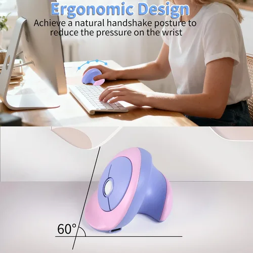 Vista 3 de Ratón inalámbrico ergonómico vertical con Bluetooth y receptor USB de 2.4 GHz, 3 botones, recargable, silencioso, portátil, óptico, inalámbrico