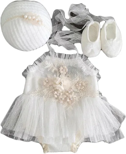 Vista 6 de Trajes de fotografía para recién nacidos, accesorios de fotografía para recién nacidos, diadema de tutú de encaje, traje de sesión de fotos