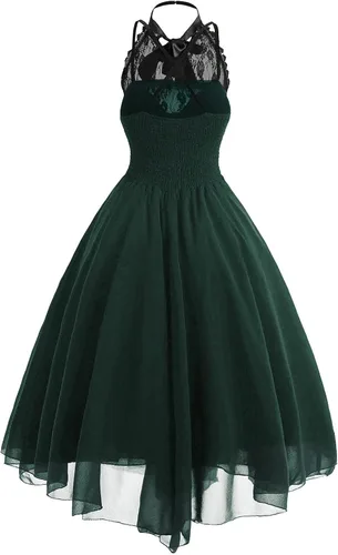 Vista 2 de Black Gothic Dress for Women, Punk Dress for Women Sexy Lace Swing Dress Gothic Dresses with Corset Halter