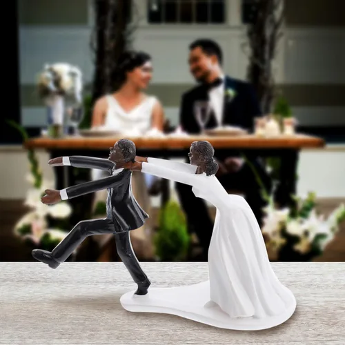 Vista 8 de Decoración negra para pastel de boda de 5.90 pulgadas de resina pintada a mano, figura de novia y novio para boda, ceremonia, fiesta, decoración