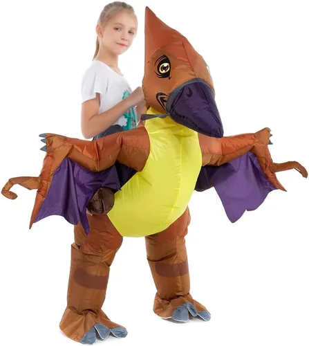 Vista 2 de HSCTEK Disfraz inflable de dinosaurio para niños, T-rex, velociraptor, triceratops, dilophosaurus, pteranodon, carnotaurus