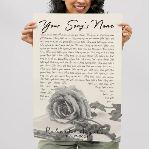 Vista 4 de H-DEWALL póster personalizable con letra de tu canción favorita y foto, lienzo inspirador con marco, arte de pared, regalo romántico para mujer