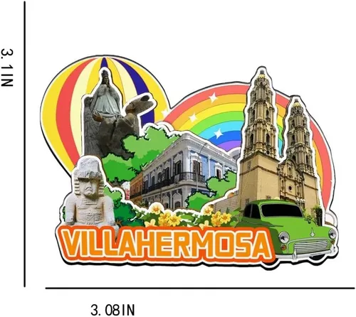 Vista 3 de Villahermosa - Imán de madera para nevera, diseño de México, monumentos 3D, recuerdos coleccionables, decoración hecha a mano -2325
