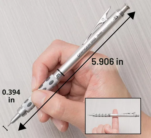 Vista 2 de Pentel Packaged Graph Gear 1000 - Lápiz de dibujo automático, 0.020 in, detalles grises, 1 lápiz (XPG1015)