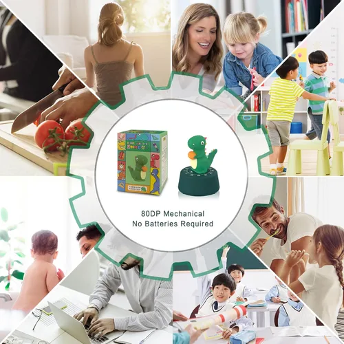Vista 4 de ELE DEPI Temporizador de cocina mecánico de 60 minutos, lindo temporizador de dinosaurio para niños, temporizador de huevos de cuerda para cocinar