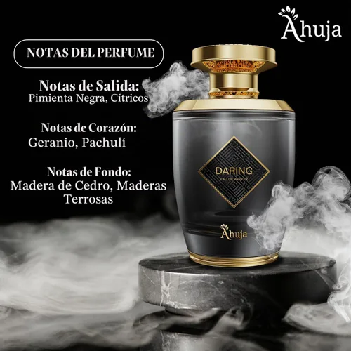 Vista 3 de AHUJA Daring Eau De Parfum de 3.4 onzas líquidas – Perfume de larga duración para hombres con pimienta y cítricos, geranio y pachulí – Fragancia