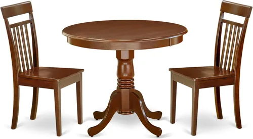 Vista 12 de East West Furniture AANCA5-MAH-W Juego de mesa de comedor de 5 piezas incluye una mesa de cocina redonda con pedestal y 4 sillas de comedor, 36 x 36