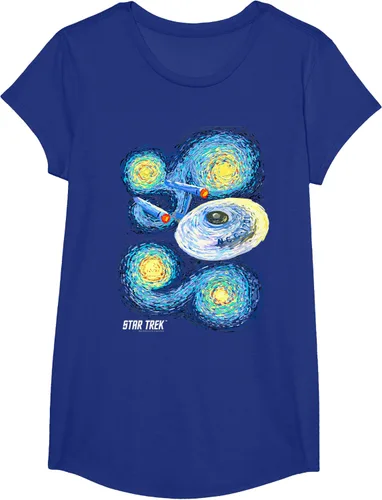 Vista 17 de Star Trek Camiseta de pintura de noche estrellada de la serie original, Negro, S