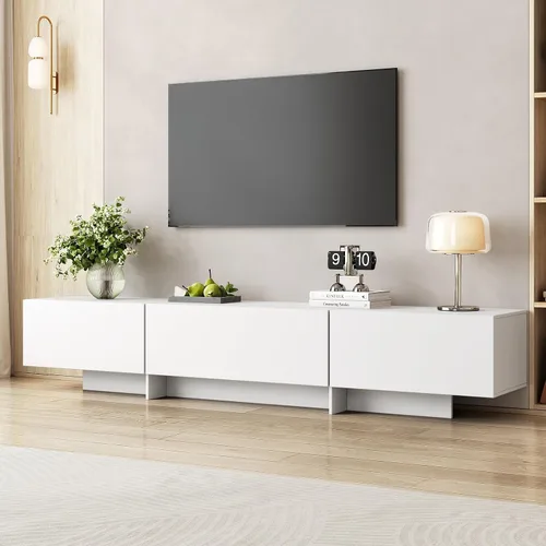 Vista 9 de Soporte de TV moderno de 76.4 pulgadas para sala de estar, consola de TV moderna de mediados de siglo, centro de entretenimiento con 3 cajones