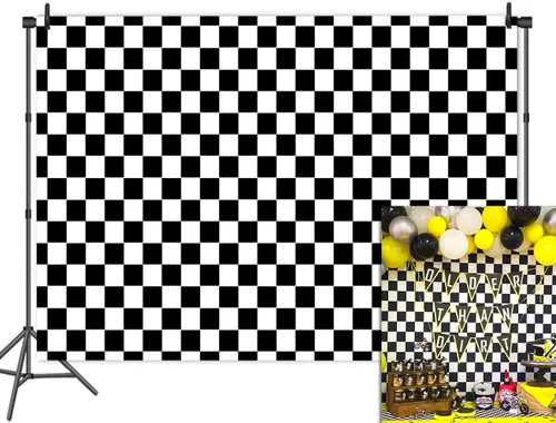 Vista 5 de Fondo de fotografía con textura de carreras en blanco y negro, tablero de ajedrez, cabinas fotográficas, accesorios de estudio, bandera a cuadros