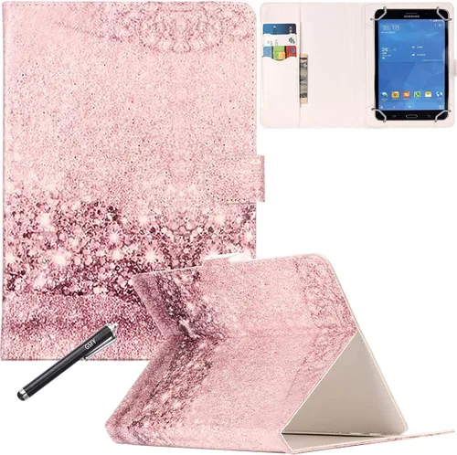 Vista 9 de NewShine - Funda universal de 7.0 pulgadas, diseño de mármol de flores de cuero sintético, plegable, con ranuras para tarjetas y bolsillo
