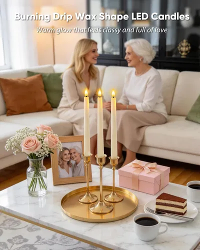 Vista 2 de Homemory 6 velas cónicas cerosas sin llama con control remoto, velas parpadeantes que funcionan con pilas, velas falsas LED altas para el hogar