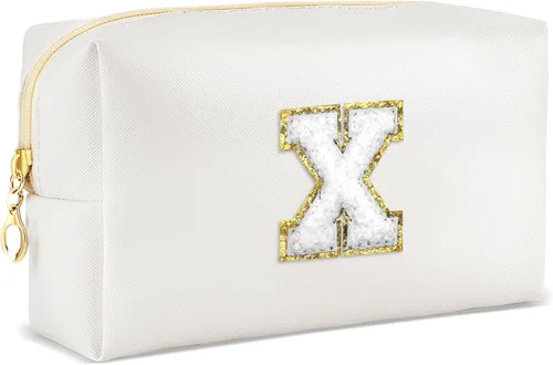 Vista 49 de URSKYTOUS Regalos para niñas, bolsa de maquillaje con inicial, bolsa de cosméticos personalizada con cremallera, bonita bolsa de aseo de viaje, Azul