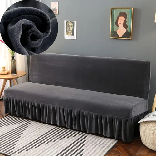 Vista 23 de IMYOGI Fundas de sofá de alta elasticidad sin brazos con falda, funda elástica ajustable de color sólido, protector de muebles para niños, mascotas
