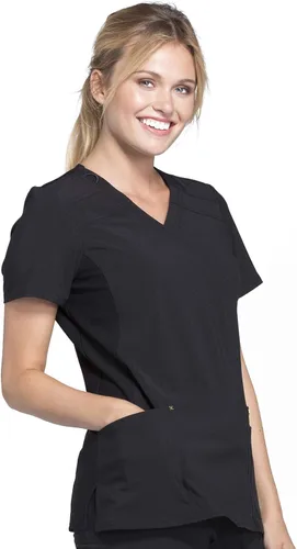 Vista 5 de Cherokee Women Mock Wrap Contemporary Fit Scrubs Top with Stretchy Knit Panel CK680