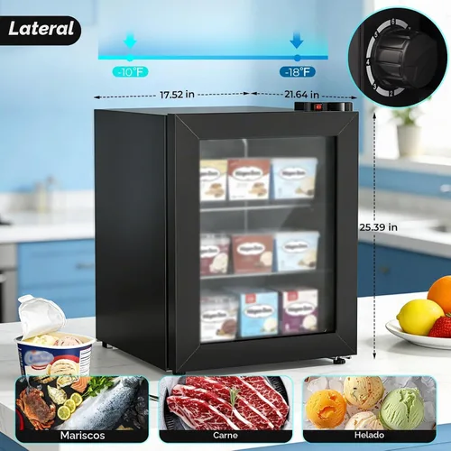 Vista 2 de COWSAR Mini congelador vertical, 2.2 pies cúbicos de pantalla compacta con puerta de cristal, 7 ajustes de temperatura ajustables (-1 a -14℉)