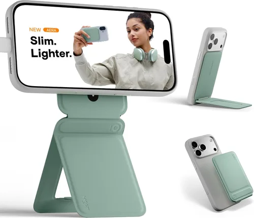 Vista 28 de MOFT Soporte de trípode para teléfono para iPhone, soporte para iPhone multiángulo, soporte para teléfono ligero y portátil, imanes fuertes, cuero