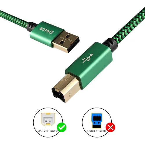 Vista 4 de Delca Cable de impresora de 6 pies/5.9 ft I de nailon trenzado USB 2.0 cable tipo A macho a tipo B macho cable de impresora I compatible con Canon