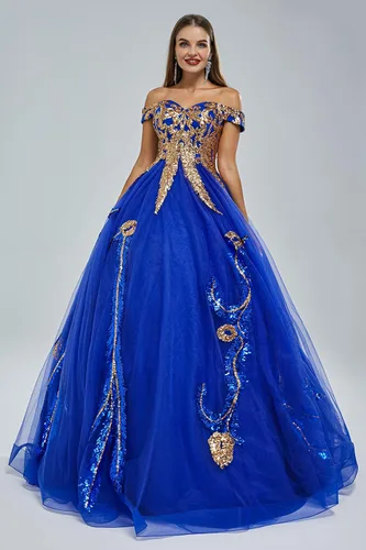 Vista 4 de Datangep - Vestido largo de quinceañera con tiras plisadas para mujer