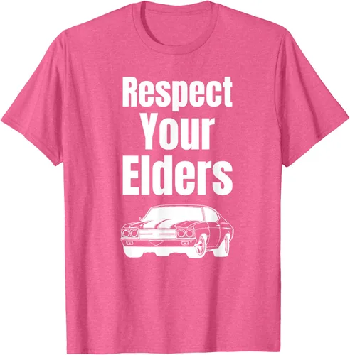Vista 26 de Divertido regalo de auto para chicos – Respect Your Elders Classic Muscle Car Camiseta, Negro, S