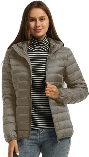 Vista 3 de Wantdo - Chaqueta de plumón con capucha para mujer, corta, ultraligera y plegable