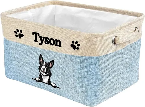 Vista 9 de Cesta de almacenamiento plegable personalizada con lindo borde de perro, plegable y resistente de tela resistente para juguetes de mascotas, cubo