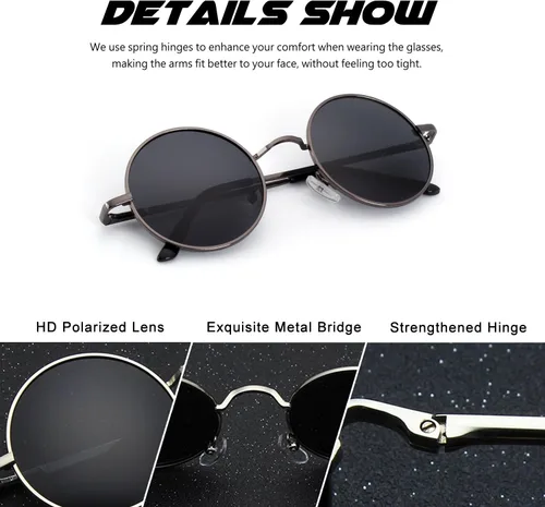 Vista 100 de CGID Gafas de sol unisex polarizadas redondas E01 Lennon