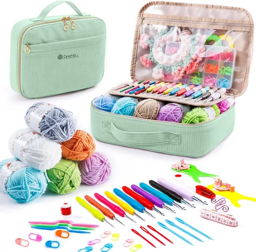 Vista 10 de MYBAGZING - Kit de ganchillo para principiantes, kit de iniciación de hilo Negro