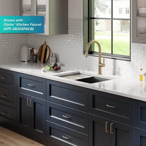 Vista 3 de KRAUS Bellucci Fregadero de cocina de granito con estación de trabajo empotrado de 30 pulgadas en negro metálico con accesorios, KGUW2-30MBL