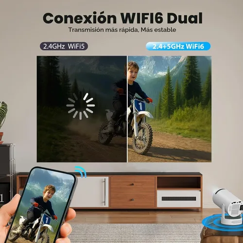 Vista 2 de Mini proyector con Bluetooth y WiFi, proyector portátil mejorado de 200 lúmenes ANSI 4K, enfoque automático/Keystone, compatible con iPhone/TV