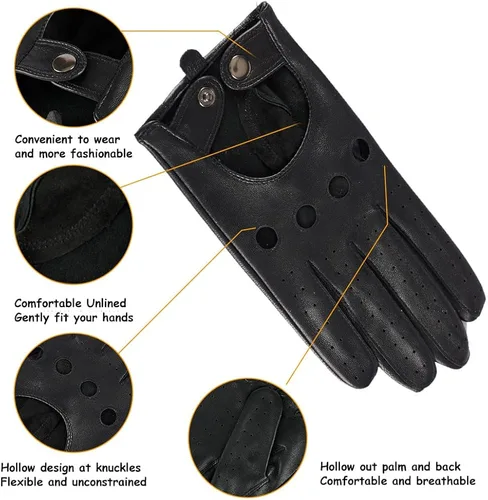 Vista 3 de Guantes de conducción de cuero sin forro para pantalla táctil para hombre
