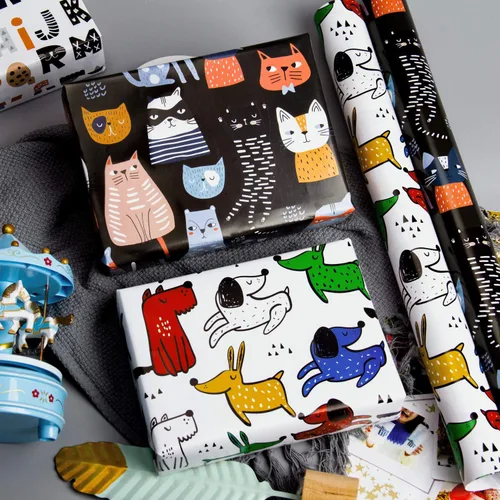 Vista 6 de WRAPAHOLIC Hoja de papel de regalo, 12 hojas con bonito diseño de animales para cumpleaños, vacaciones, fiestas, baby shower, 17.5 x 39.3 pulgadas